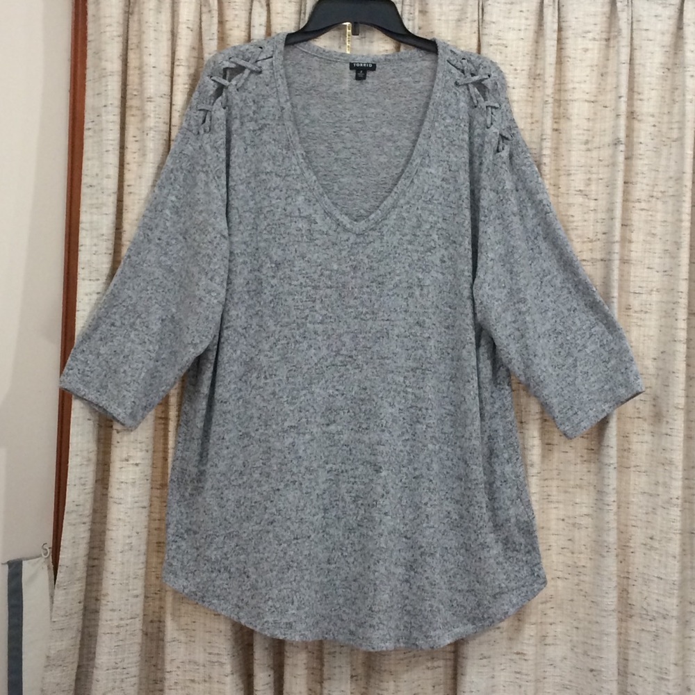 Torrid Super Soft Plush V-Neck Lace-Up Shoulder Detail Top